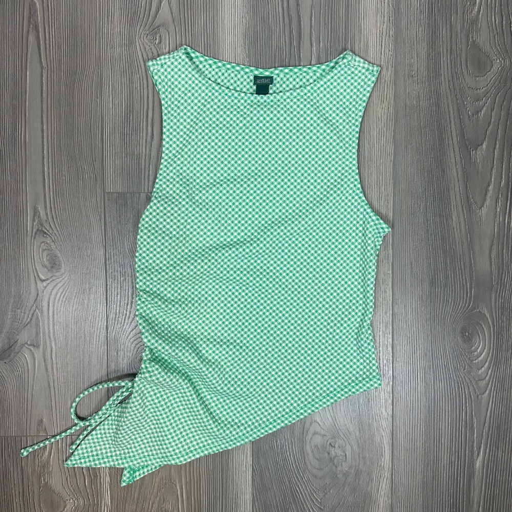 Wild Fable Green and White‎ Gingham Top w/ Ruched Side - SIZE S Asymetric Summer